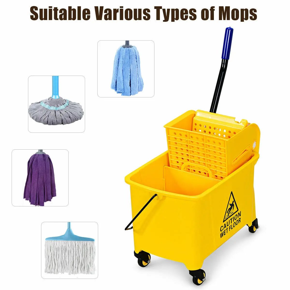 Mop Bucket with Panel Side Press Wringer on Wheels