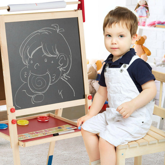 All-in-One Wooden Height Adjustable Kid's Art Easel with Magnetic Stickers and Paper - Tampa Home & Garden Store