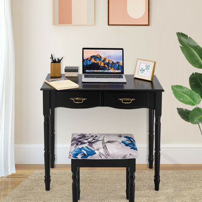 Simple Vanity Set with Tri-Folding Mirror Drawers and Storage Shelf-Black