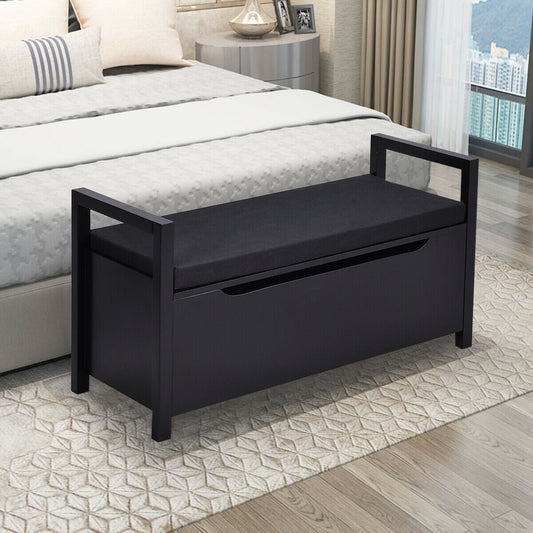 Banco zapatero de 34,5 × 15,5 × 19,5 pulgadas con asiento acolchado para recibidor - Negro