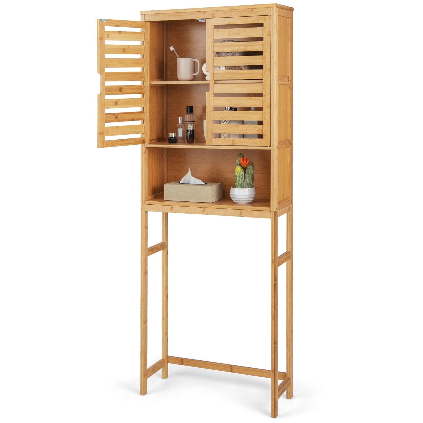 Armario de Almacenamiento de Bambú Sobre el Inodoro para Baño con Estante Ajustable - Natural