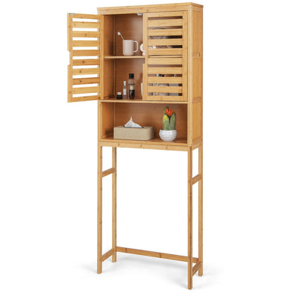 Armario de Almacenamiento de Bambú Sobre el Inodoro para Baño con Estante Ajustable - Natural