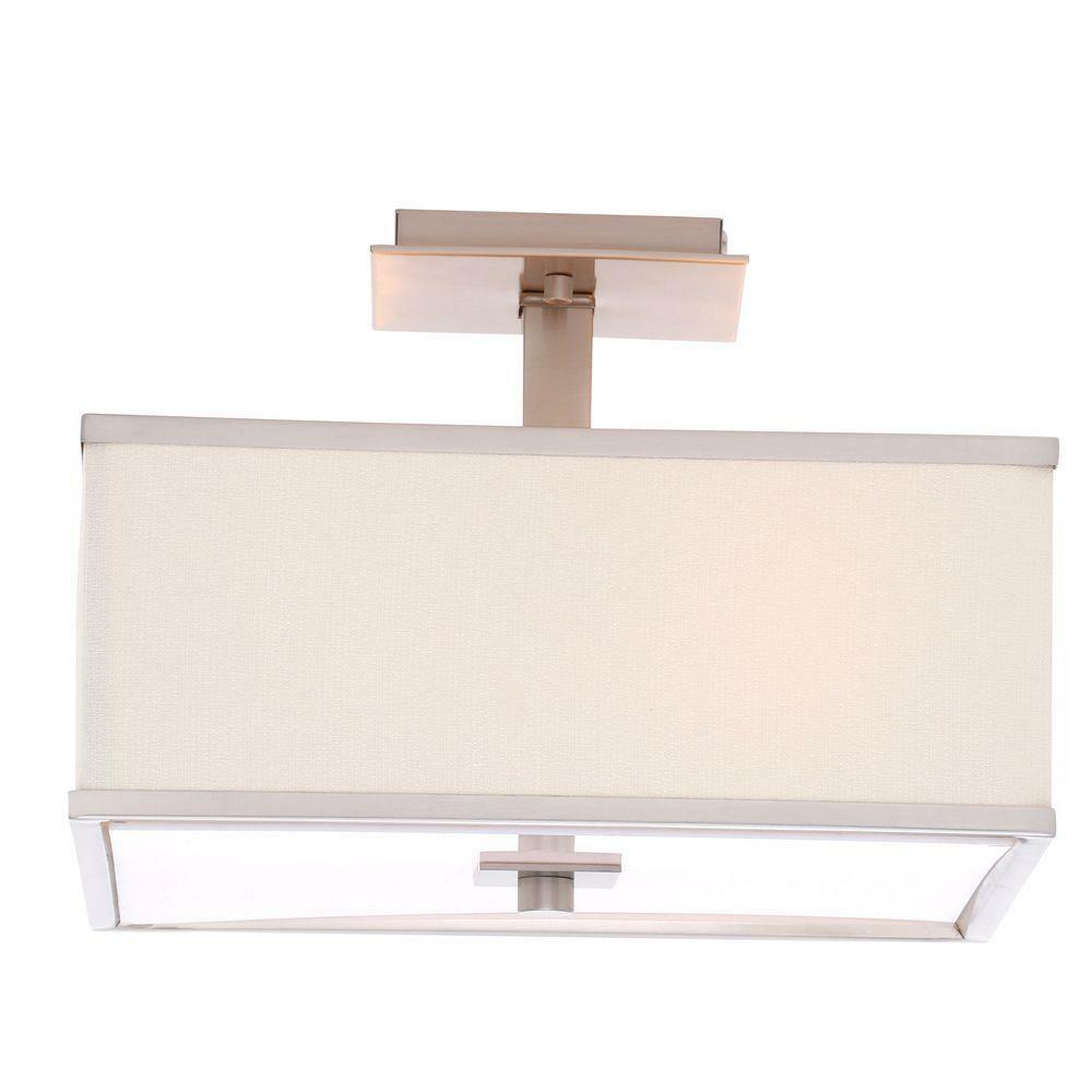 Hampton Bay Menlo Park 4-Light semi-flush ceiling light brushed nickel ivory fabric shade on Tampa Home & Garden Store