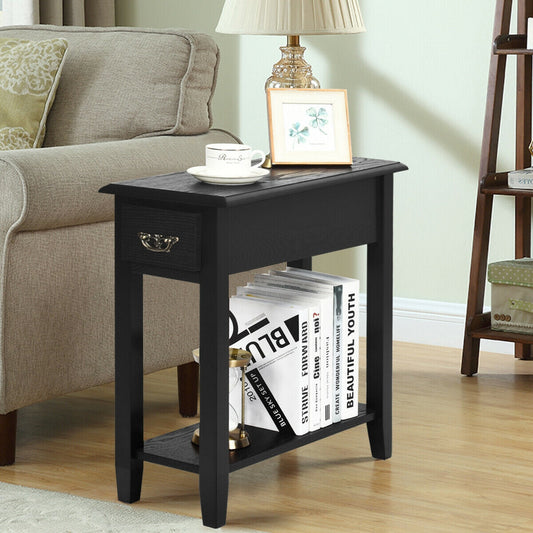 2 Pieces 2 Tier Sofa Side End Table with Drawer and Open Shelf - Tampa Home & Garden Store