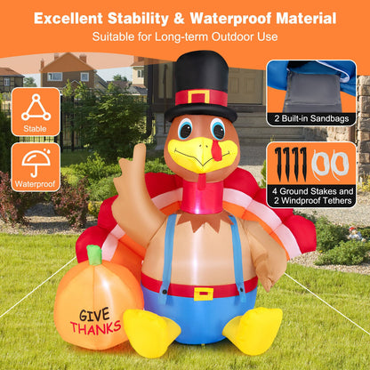 6 Feet Thanksgiving Inflatable Turkey with Lights by DirectDeals, orange turkey with pilgrim hat on Tampa Home & Garden Store