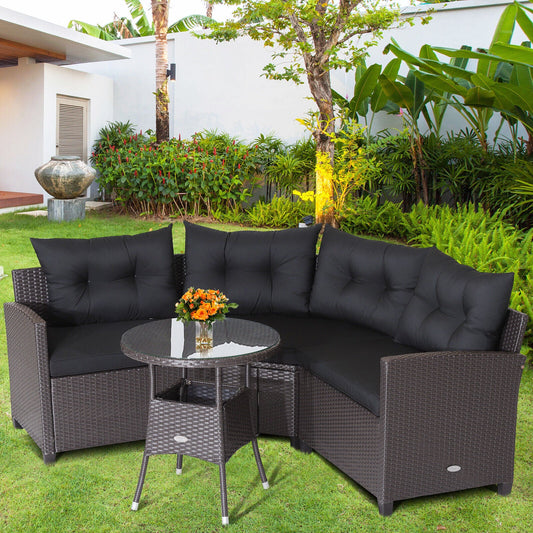 4 Pieces Patio Rattan Furniture Set Cushioned Sofa Glass Table - Tampa Home & Garden Store