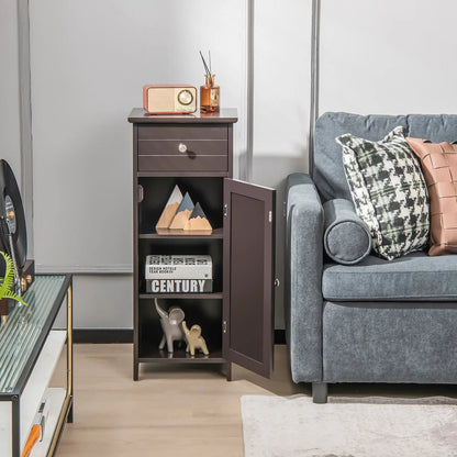 Wooden Bathroom Floor Storage Cabinet With Drawer
