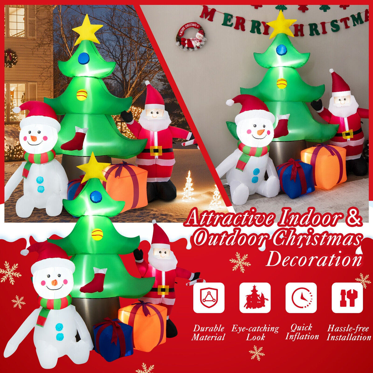 7.2 ft inflatable lighted Christmas tree with Santa and snowman, outdoor holiday decor DirectDeals on Tampa Home & Garden Store