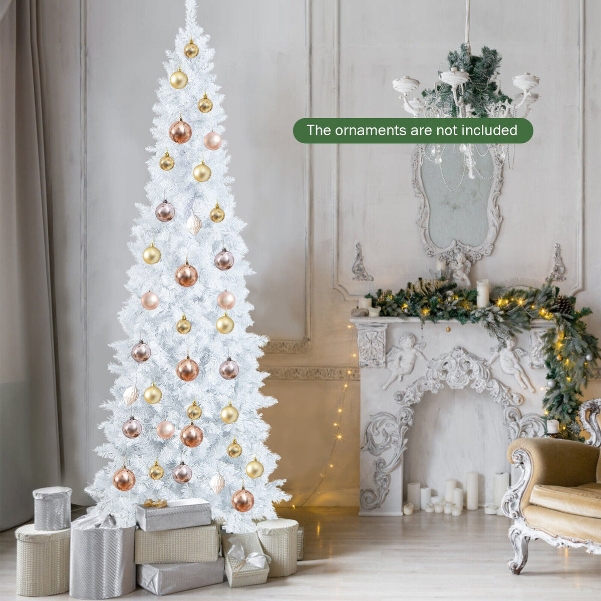 7 ft White Pre-Lit Pencil Christmas Tree with 300 LED Lights DirectDeals on Tampa Home & Garden Store
