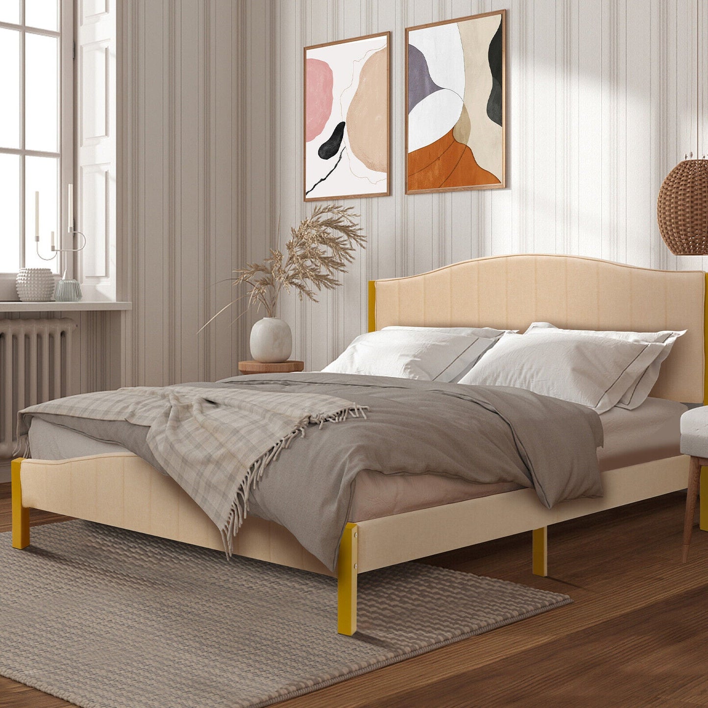 Base de cama tapizada tamaño completo/queen con cabecero acolchado - tamaño queen