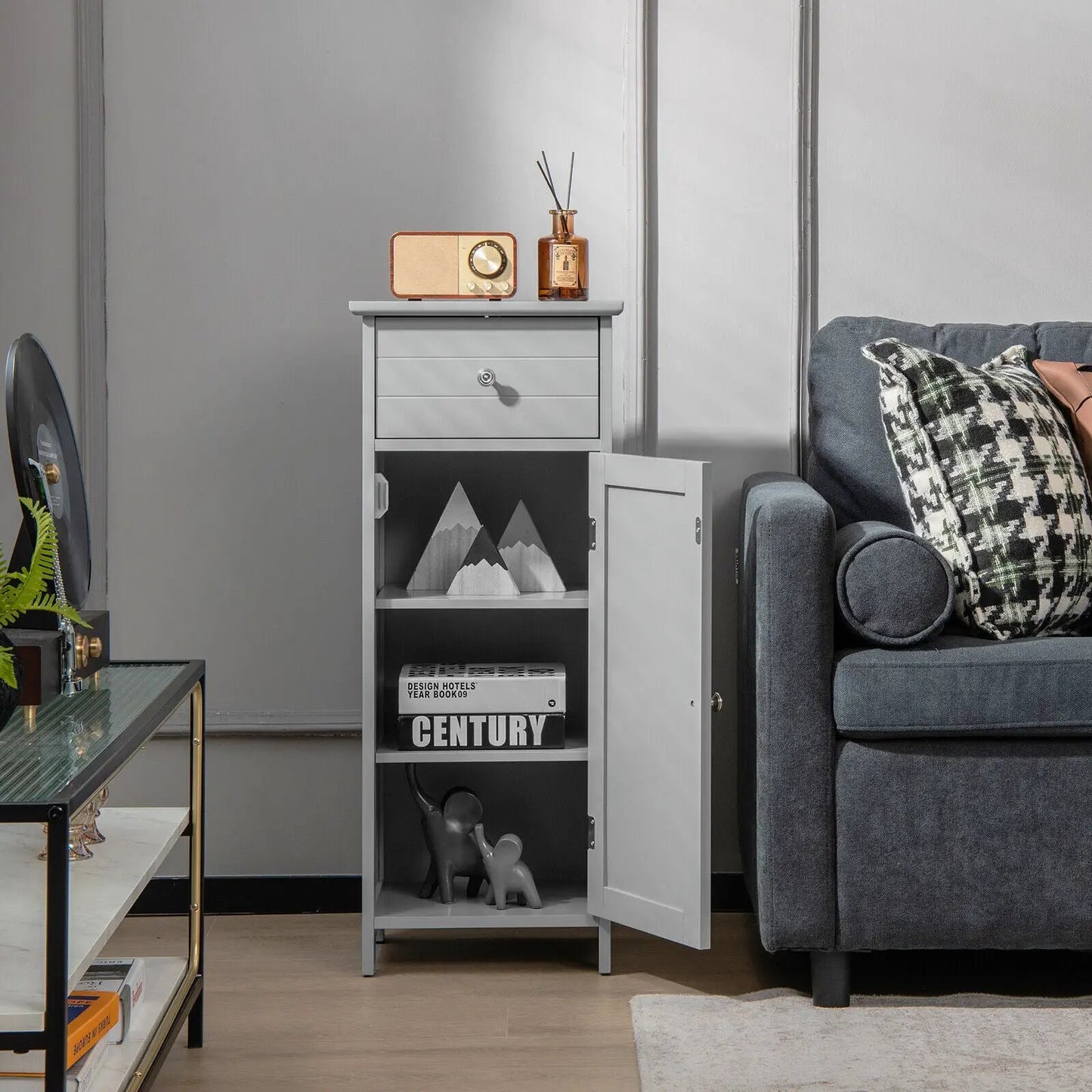 Wooden Bathroom Floor Storage Cabinet With Drawer