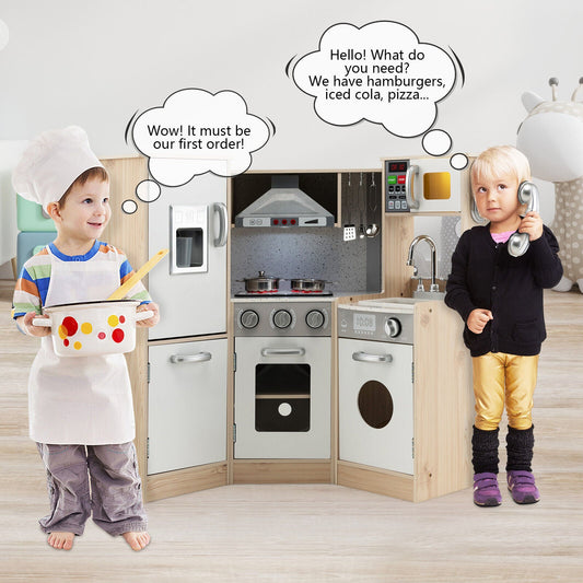 Kids Corner Wooden Kitchen Playset with Cookware Accessories - Tampa Home & Garden Store