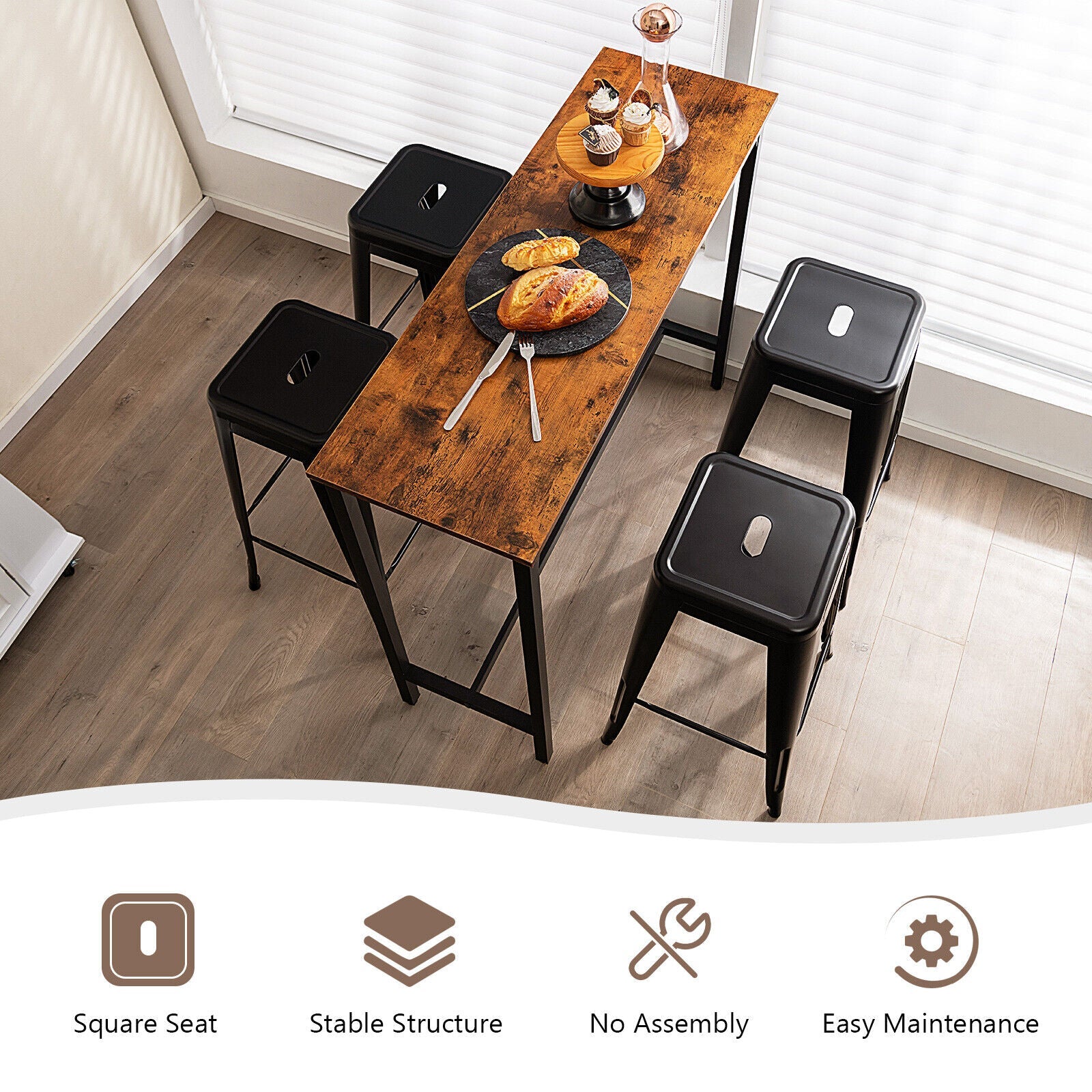 Bar stools set of 4, 30 inch, square-seat with handle hole, black metal DirectDeals on Tampa Home & Garden Store