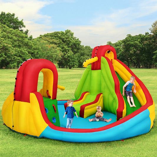 Kid's Inflatable Water Slide Bounce House with Climbing Wall and Pool Without Blower - Tampa Home & Garden Store