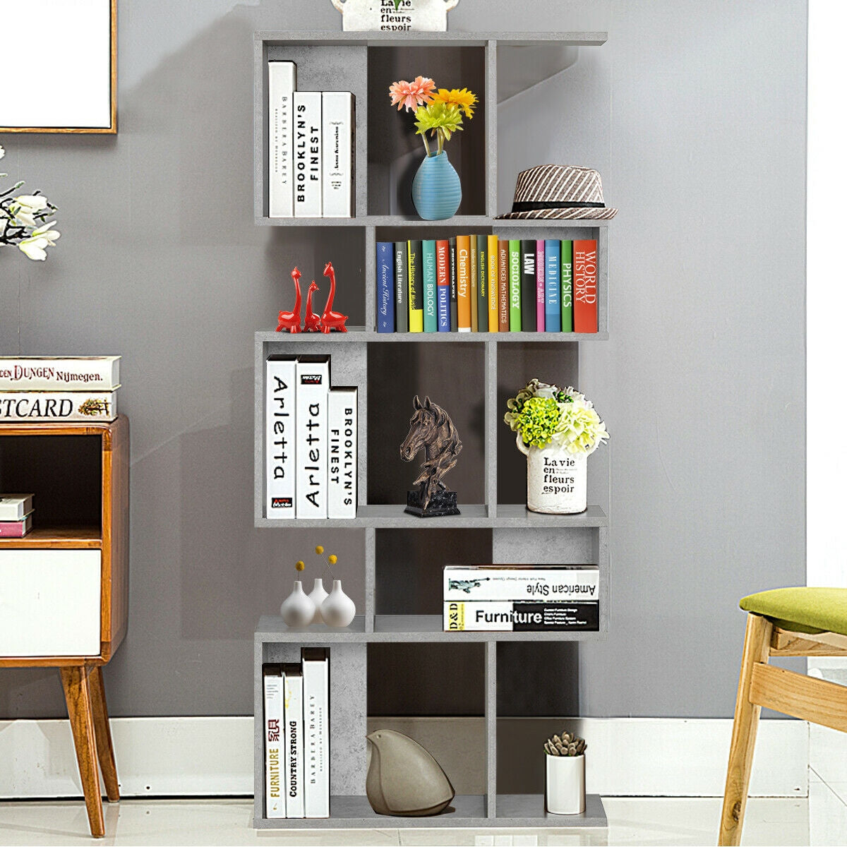 Estantería de esquina de 5 cubos, estante de exhibición, librero - Gris