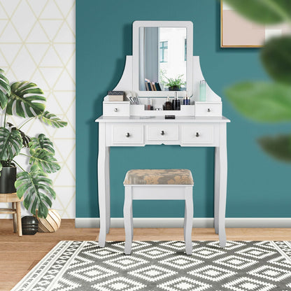 Set de tocador de maquillaje con 5 cajones removibles - Blanco