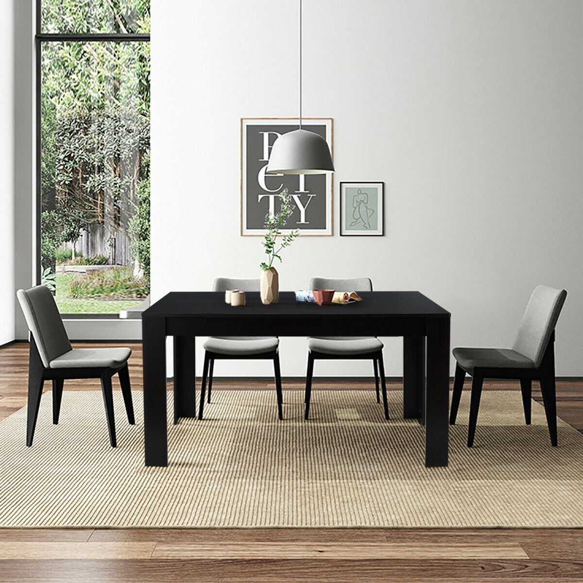 Mesa de comedor/cocina rectangular moderna de 63 pulgadas para 6 personas - Negra