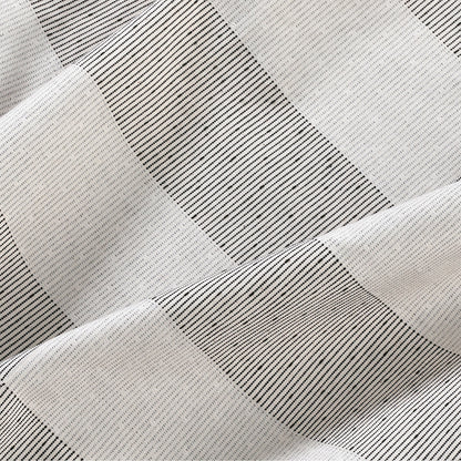 Nate Berkus broken dobby stripe duvet cover set in beige with slim black stripes on Tampa Home & Garden Store