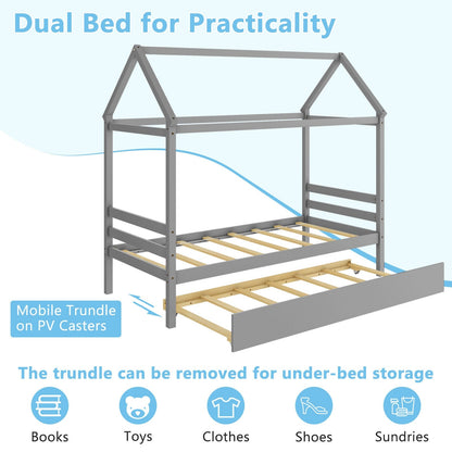 Cama de plataforma para niños con techo para dormitorio - Gris