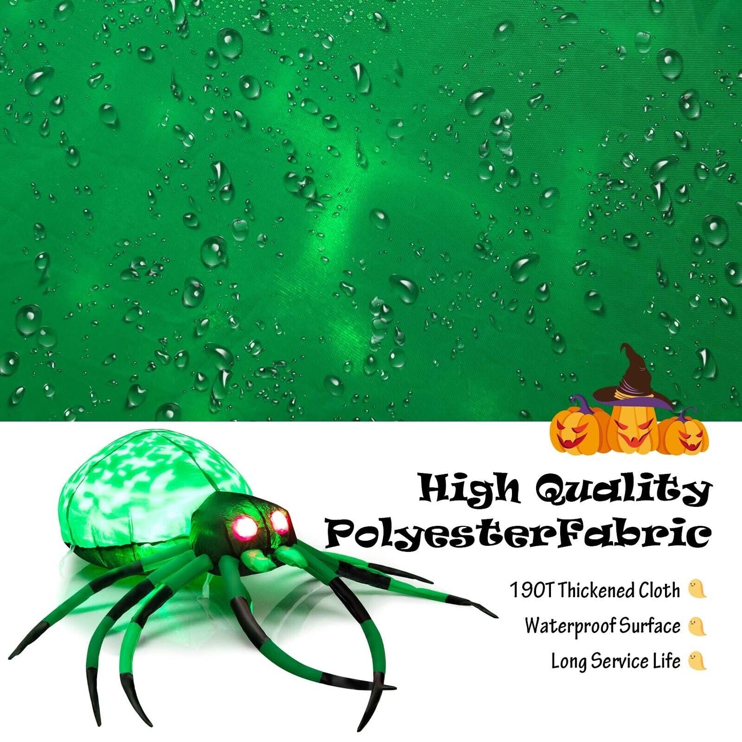 5 Feet Halloween Inflatable Creepy Spider with Cobweb and LEDs, green body DirectDeals on Tampa Home & Garden Store