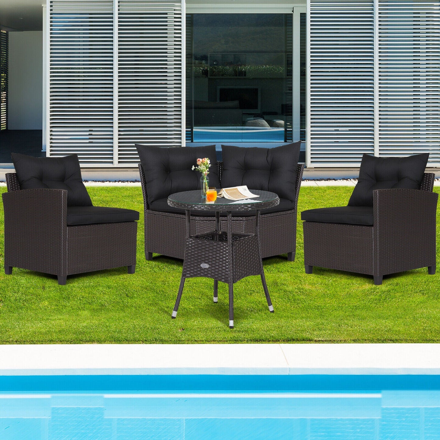 4 Pieces Patio Rattan Furniture Set Cushioned Sofa Glass Table - Tampa Home & Garden Store