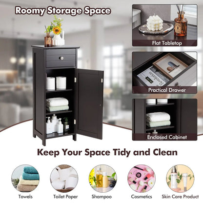 Wooden Bathroom Floor Storage Cabinet With Drawer