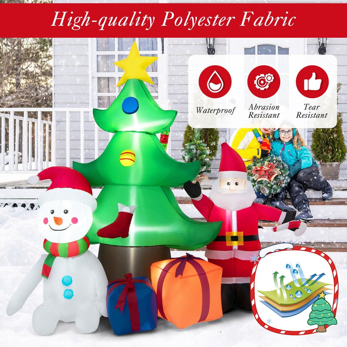 7.2 ft inflatable lighted Christmas tree with Santa and snowman, colorful gift boxes DirectDeals on Tampa Home & Garden Store