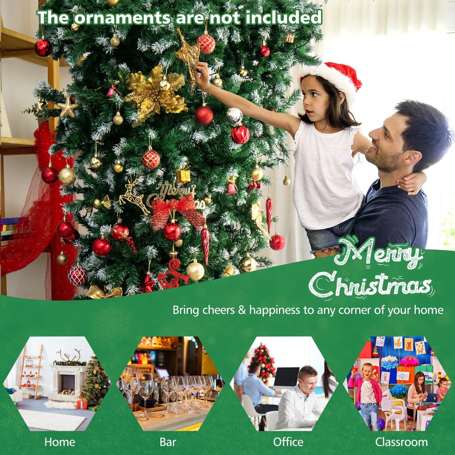 Árbol de Navidad nevado boca abajo preiluminado de 7.5 pies, 1100 puntas