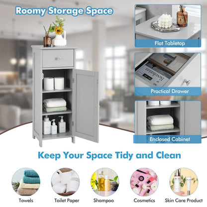 Wooden Bathroom Floor Storage Cabinet With Drawer