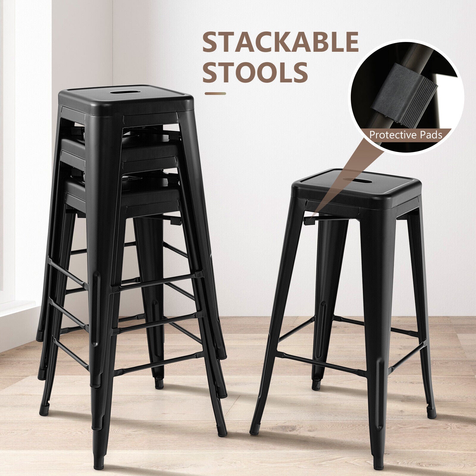 Bar stools 30-inch, set of 4, stackable black metal with square seats DirectDeals on Tampa Home & Garden Store