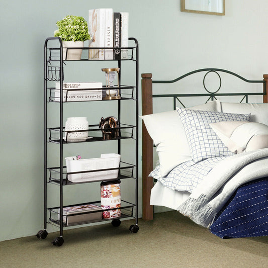 5 Tier Mesh Rolling File Utility Cart Storage Basket-Black - Tampa Home & Garden Store