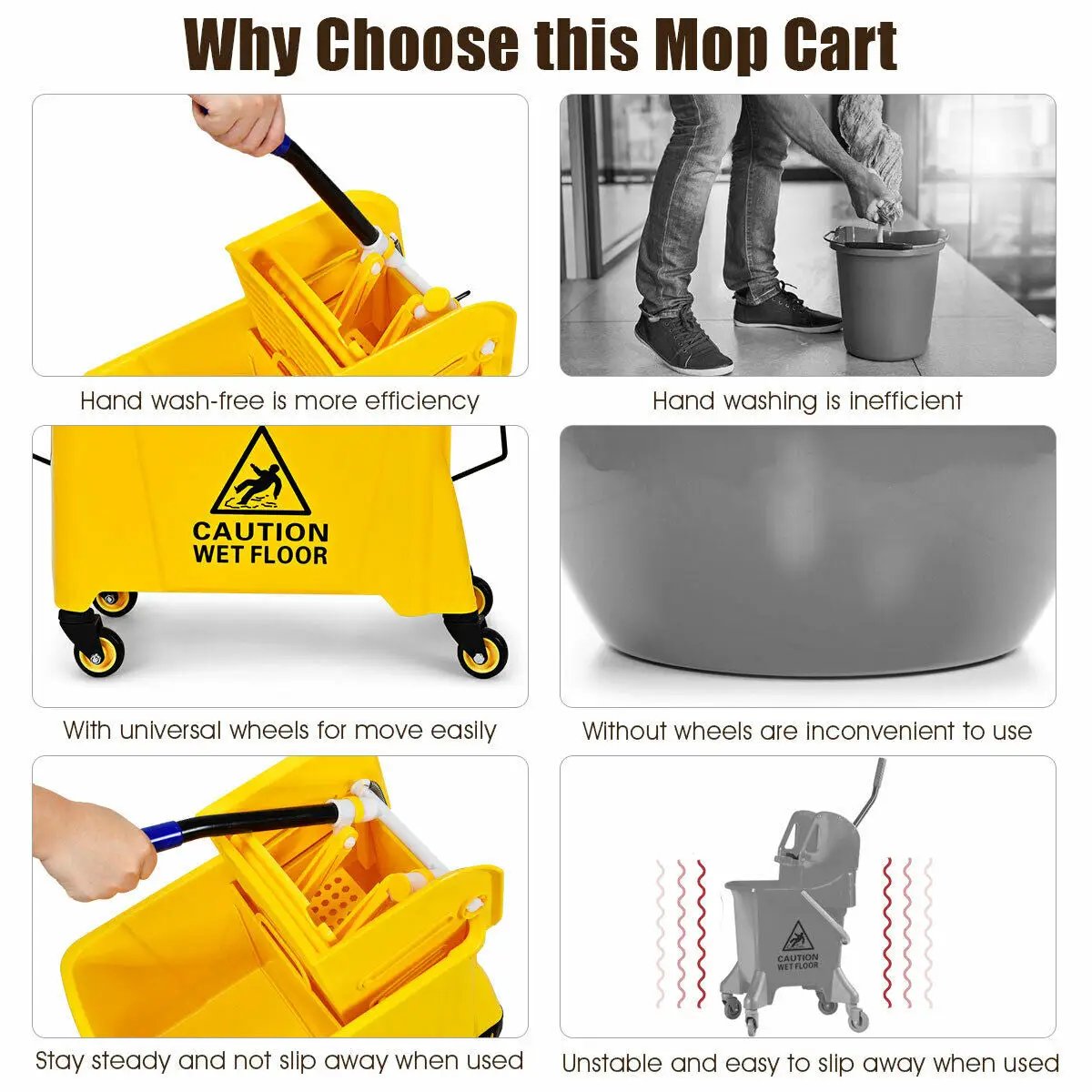 Mop Bucket with Panel Side Press Wringer on Wheels
