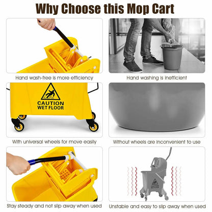 Mop Bucket with Panel Side Press Wringer on Wheels