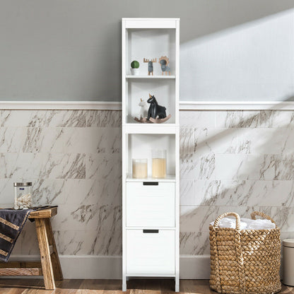 Mueble de suelo multifuncional de 5 niveles para baño con 2 cajones