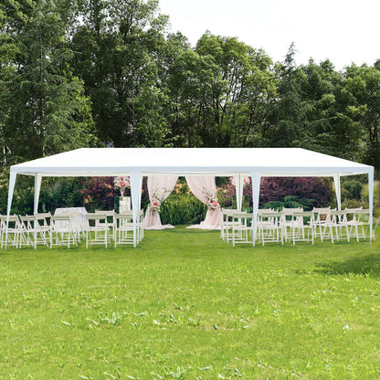 Gazebo canopy 10 x 30 ft GemGear white with stakes and wind ropes, wedding setup on Tampa Home & Garden Store