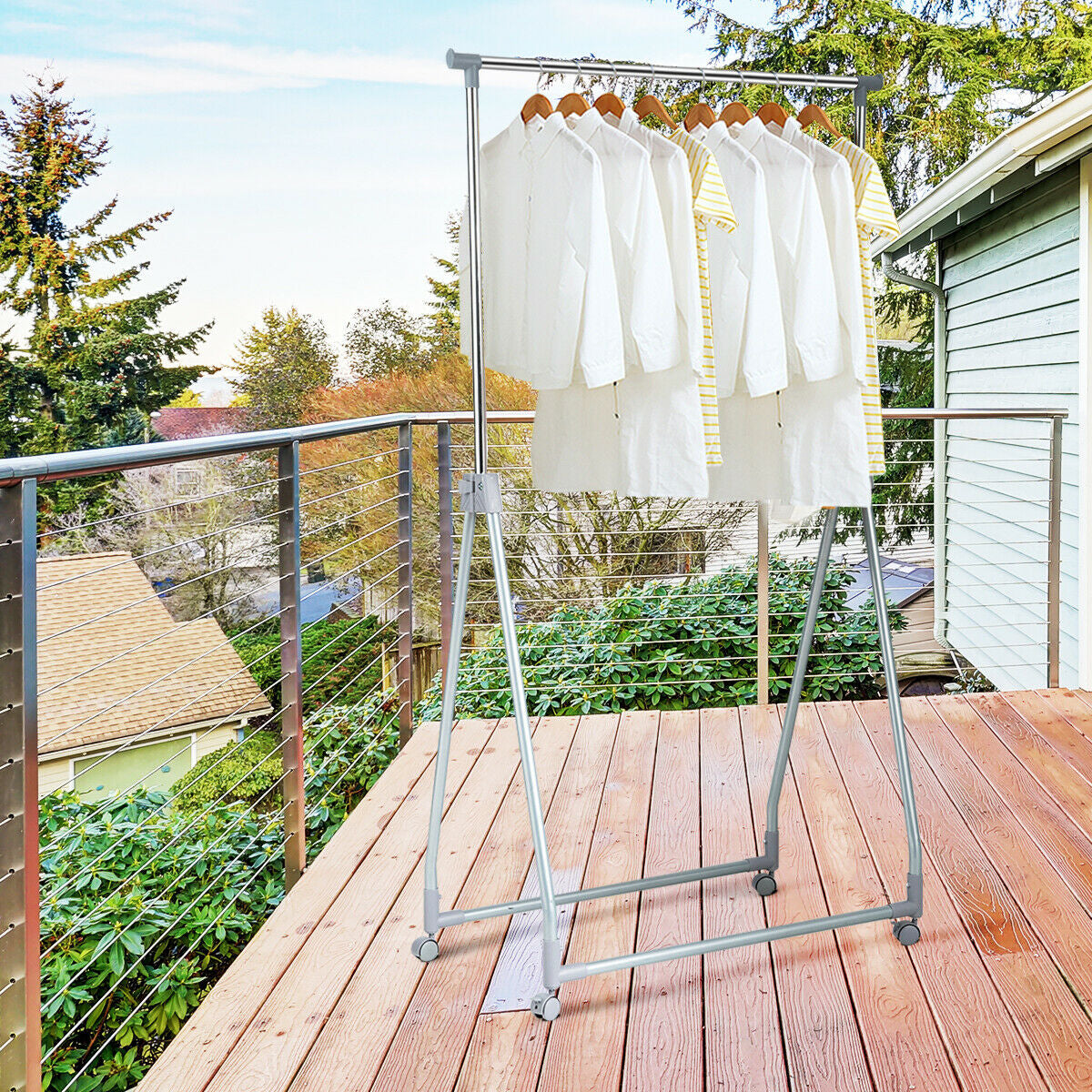 Perchero resistente, extensible y plegable con barra para colgar