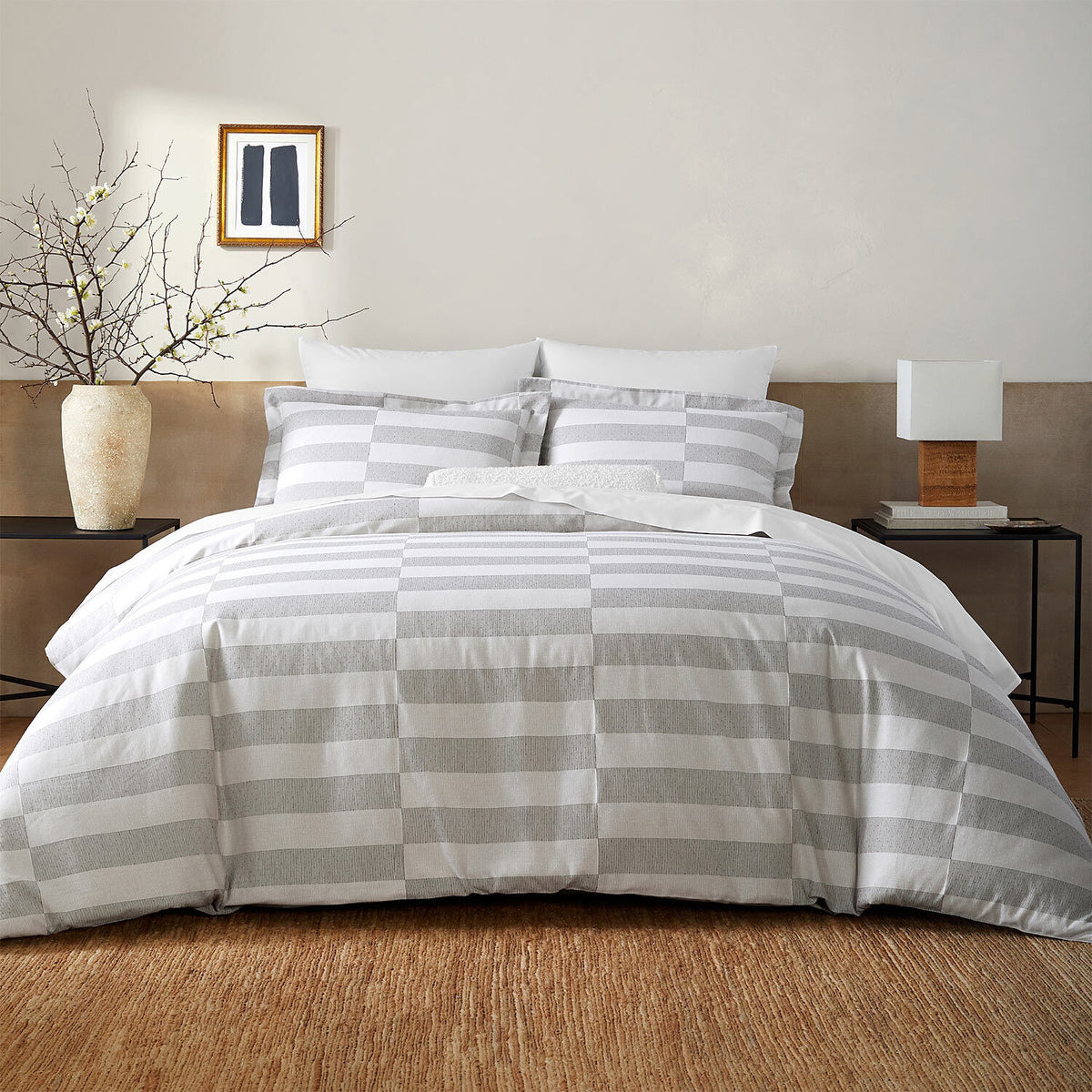 Nate Home by Nate Berkus broken dobby stripe duvet cover set gray and white new with tags on Tampa Home & Garden Store
