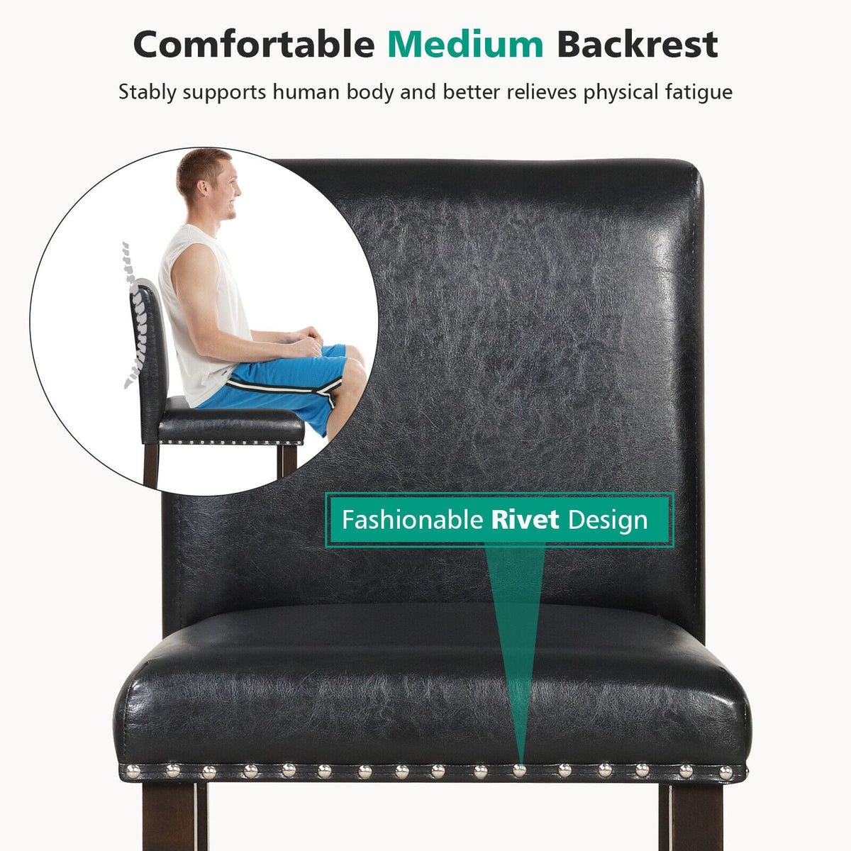 Set of 2 linen fabric bar stools with back, black upholstery, nailhead trim, DirectDeals on Tampa Home & Garden Store