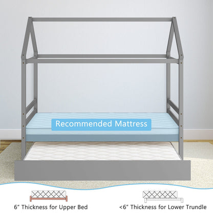 Cama de plataforma para niños con techo para dormitorio - Gris