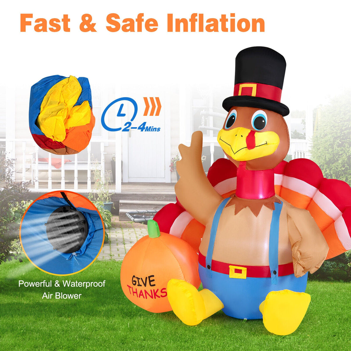 6 ft Thanksgiving inflatable turkey with pumpkins, lights, DirectDeals lawn decor on Tampa Home & Garden Store