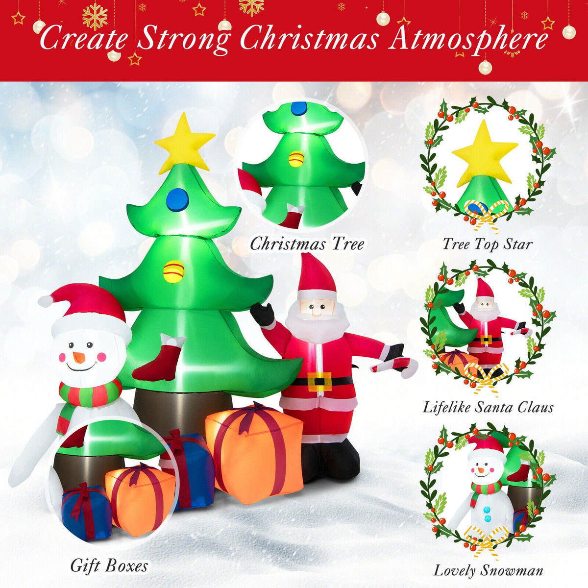 7.2 ft inflatable Christmas tree with Santa and snowman and gift boxes DirectDeals on Tampa Home & Garden Store
