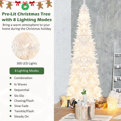 7 ft DirectDeals white pre-lit hinged pencil Christmas tree with 300 LED lights 8 modes on Tampa Home & Garden Store