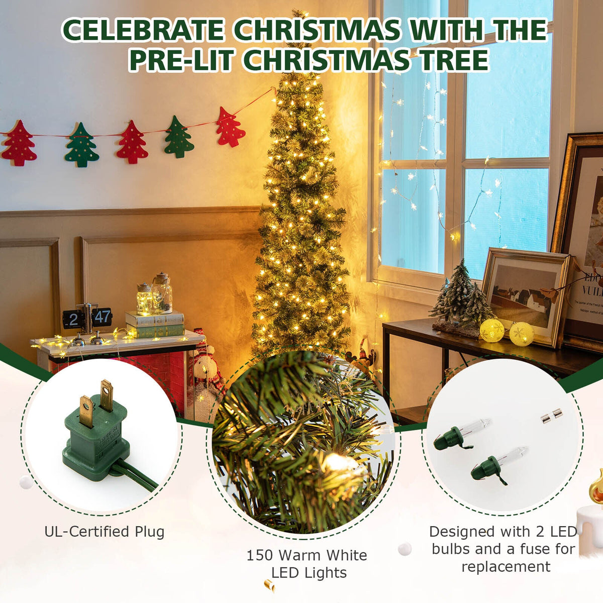7 ft Half Christmas Tree with pine needles and 150 LED lights DirectDeals artificial pre-lit tree on Tampa Home & Garden Store
