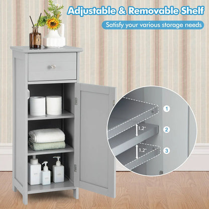 Wooden Bathroom Floor Storage Cabinet With Drawer