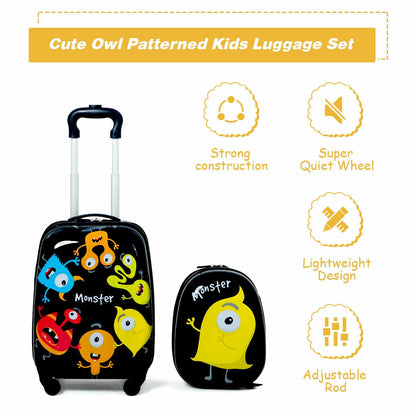 2-piece kids luggage set: 12in backpack and 16in rolling suitcase with monster print on Tampa Home & Garden Store