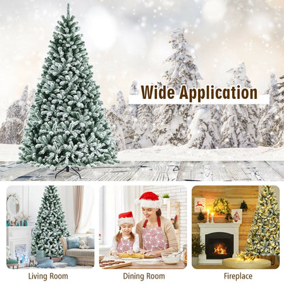 Árbol de Navidad nevado preiluminado de 8 pies con puntas y base de metal - 8 pies