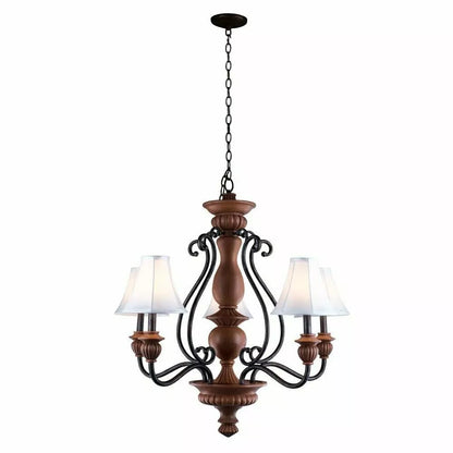 Antiqued Gold And White Five Light Chandelier