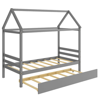 Cama de plataforma para niños con techo para dormitorio - Gris