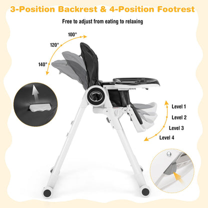 Baby High Chair Foldable Feeding Chair with 4 Lockable Wheels