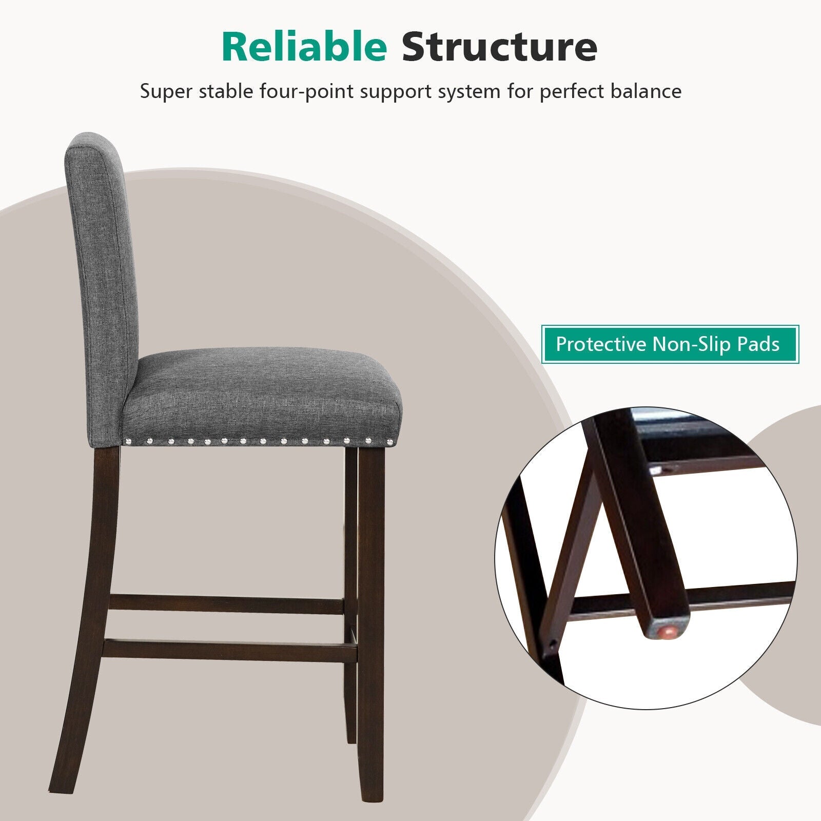 Bar stools set of 2 with linen gray upholstery, back, nailhead trim by DirectDeals on Tampa Home & Garden Store